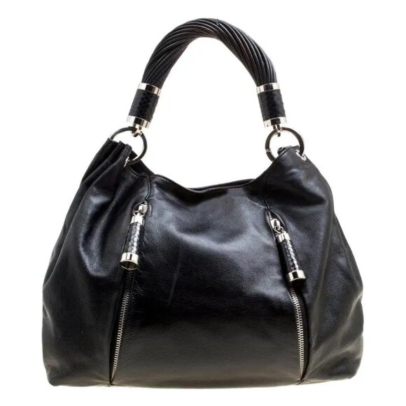 MICHAEL KORS SATCHEL HOBO SHOULDER BAG IN BLACK LEATHER - Picture 2 of 13